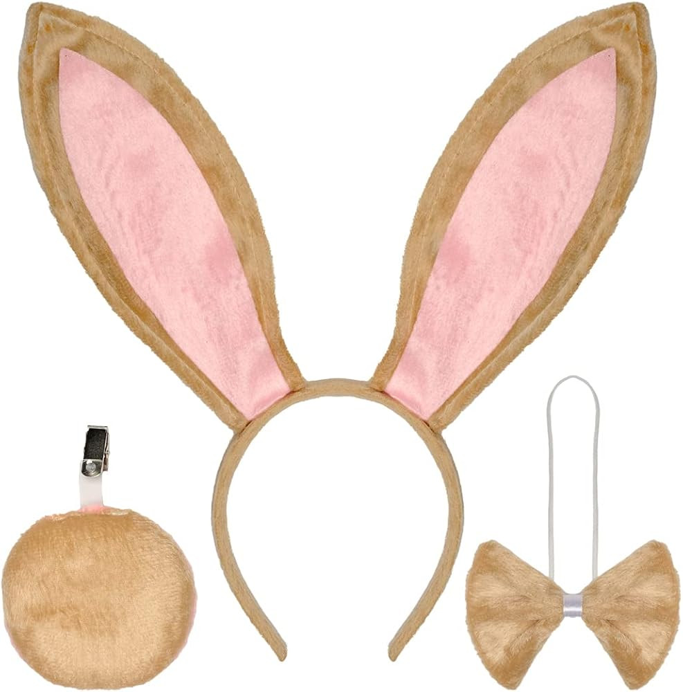Funcredible Brown Bunny Ears and Tail Set - Bunny Ears Headband, Bunny Tail and Bowtie - Bunny Co... | Amazon (US)