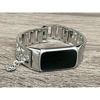 Silver Fitbit Charge 6 Band Heart Medallion Bangle Bracelet | Etsy (US)