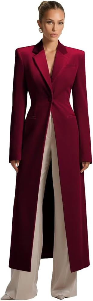 Velvet Blazer Women Fitted Long Blazers for Women Business Casual 1 Button Notch Lapel Womens Bla... | Amazon (US)