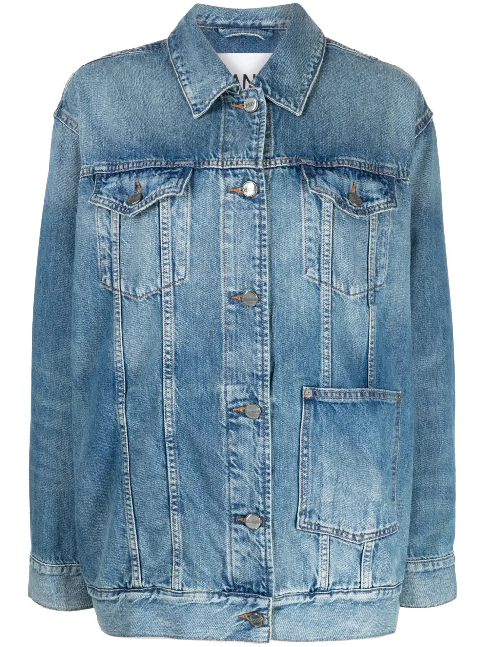 GANNI organic-cotton Blend Denim Jacket | Blue | FARFETCH HK | Farfetch (CN)