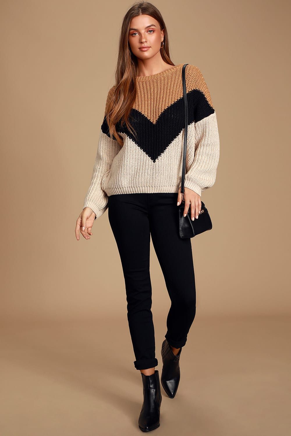 Autumn Leaves Tan Multi Chevron Stripe Knit Sweater | Lulus (US)