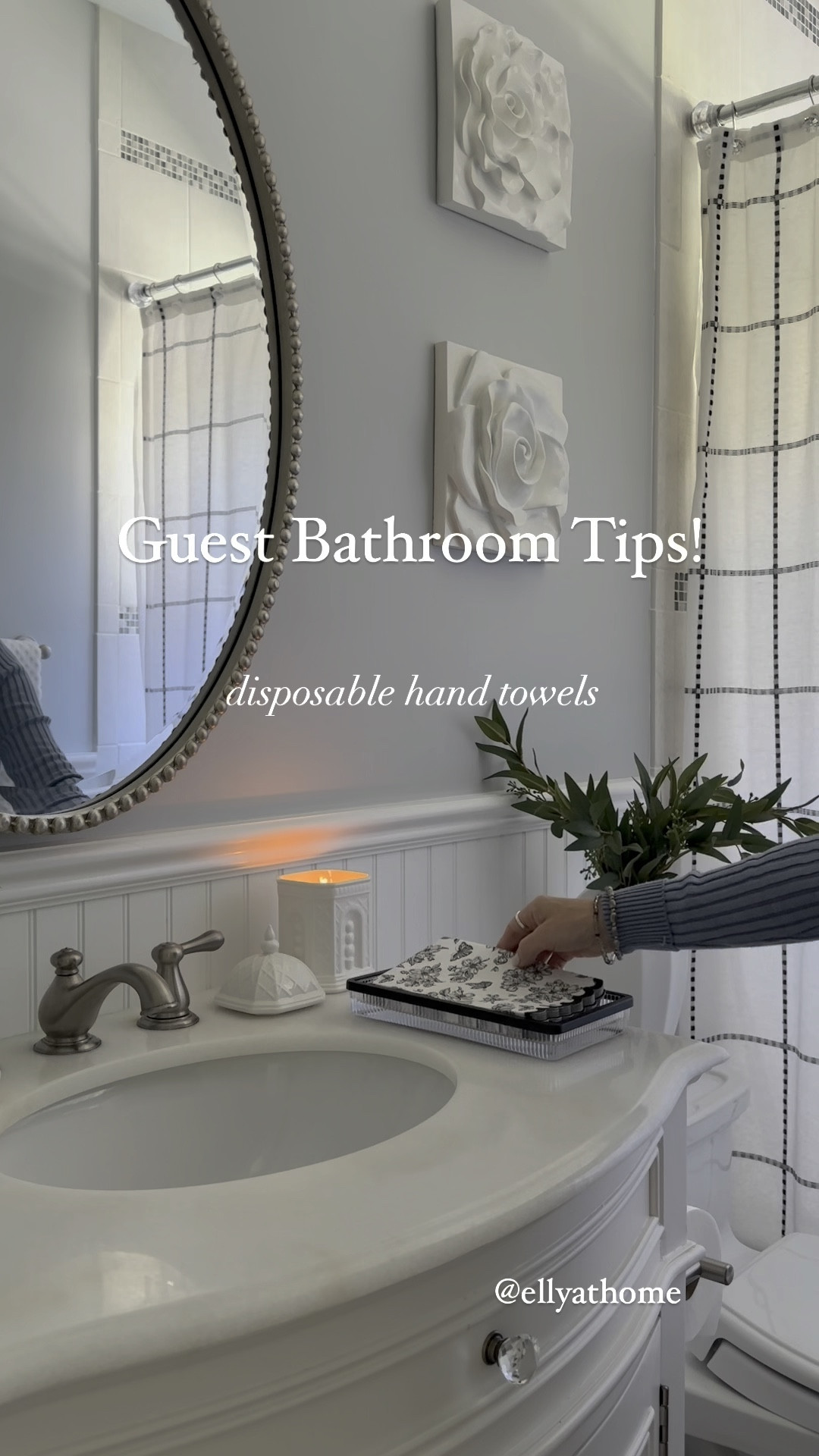 Guest bathroom refresh! Shop bathroom accessories from Target, soap dispenser, towel tray, looped towels, fragrant candle, marble vase, marble tray, mirror, shower curtain, wall decor. Bathroom home decor accessories. Anthropologie, Amazon home, Wayfair, Ballard Designs. 

#LTKFindsUnder50 #LTKHome #LTKVideo
