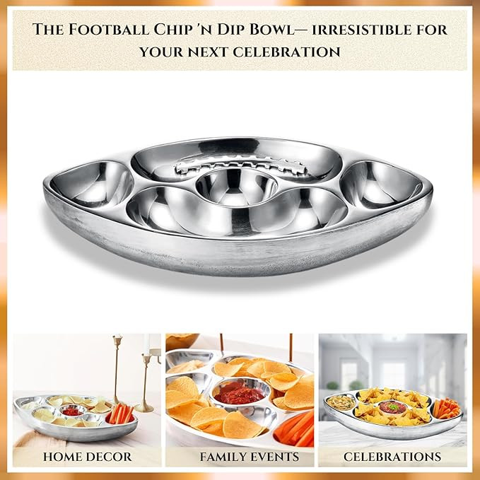 Football Tailgate Superbowl Serving Bowl Silver Brass Snack, Candy & Salad Bowl, Chip n Dip Ameri... | Amazon (US)