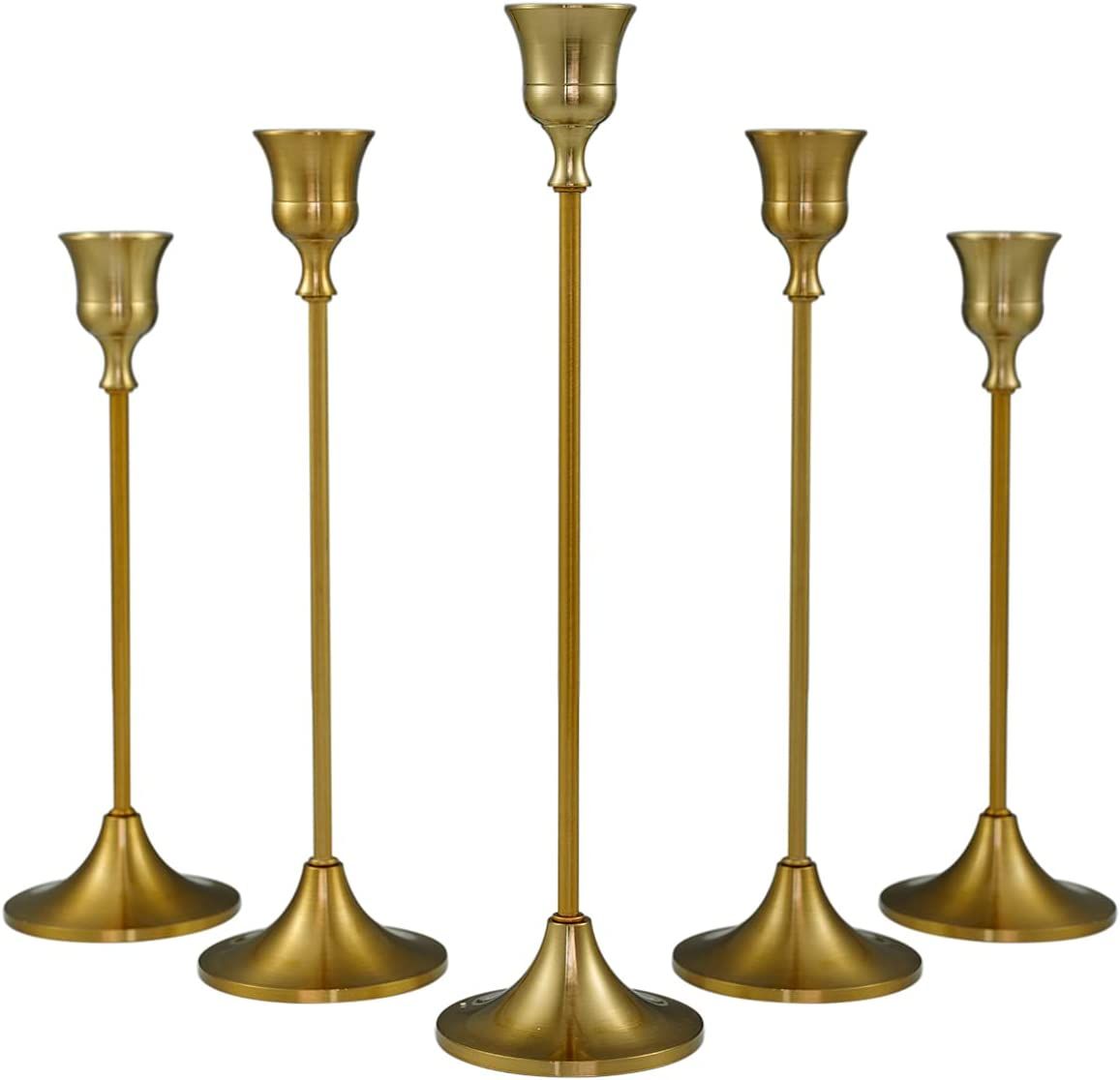 Vincidern 5Pcs Brass Gold Taper Candle Holders, Vintage Decorative Candlestick Holders, Metal Din... | Amazon (US)