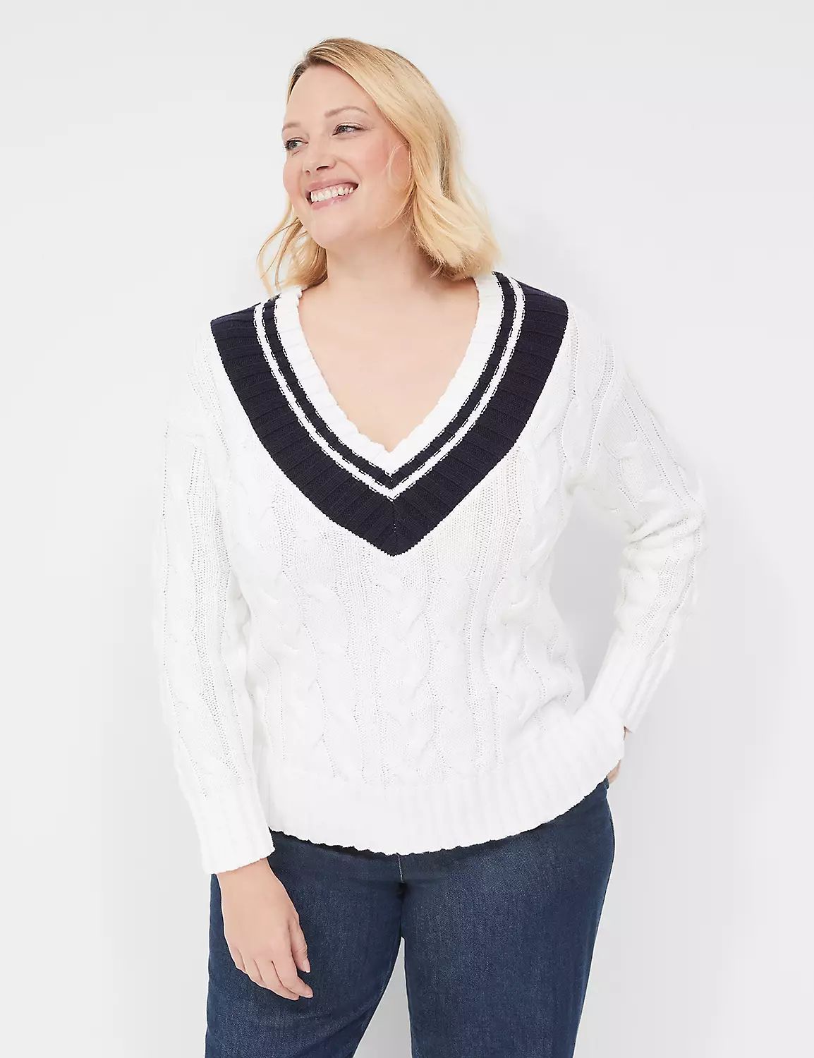 V-Neck Cable Pullover Sweater | LaneBryant | Lane Bryant (US)