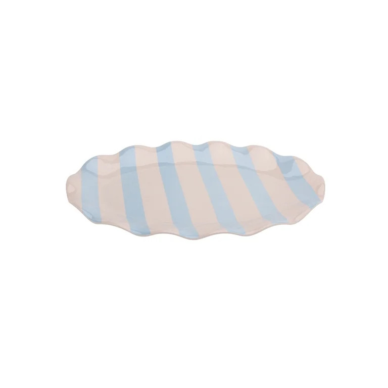 Just Feed Me by Jessie James Decker Oval Wavy Bamboo-Melamine Serving Tray, Blue and Cream Stripe | Walmart (US)
