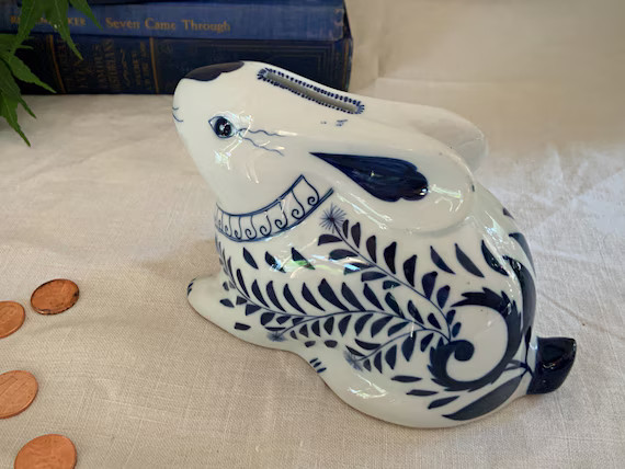 Blue and White Chinoiserie Bunny Bank | Etsy | Etsy (US)