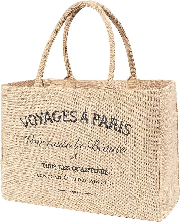 KAF Home Jute Market Tote Handles Reusable Grocery Bag, Voyages | Amazon (US)