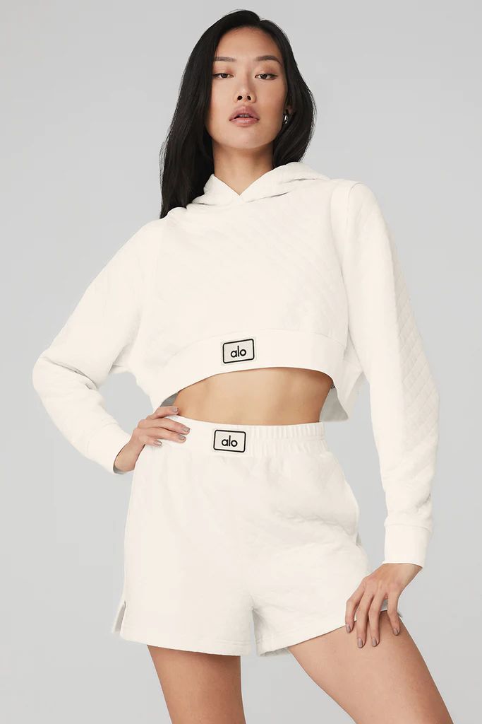 Quilted Cropped Arena Hoodie - Ivory | Alo Yoga