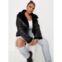 Plus Size Black Faux Leather Aviator Jacket | Missguided (US & CA)