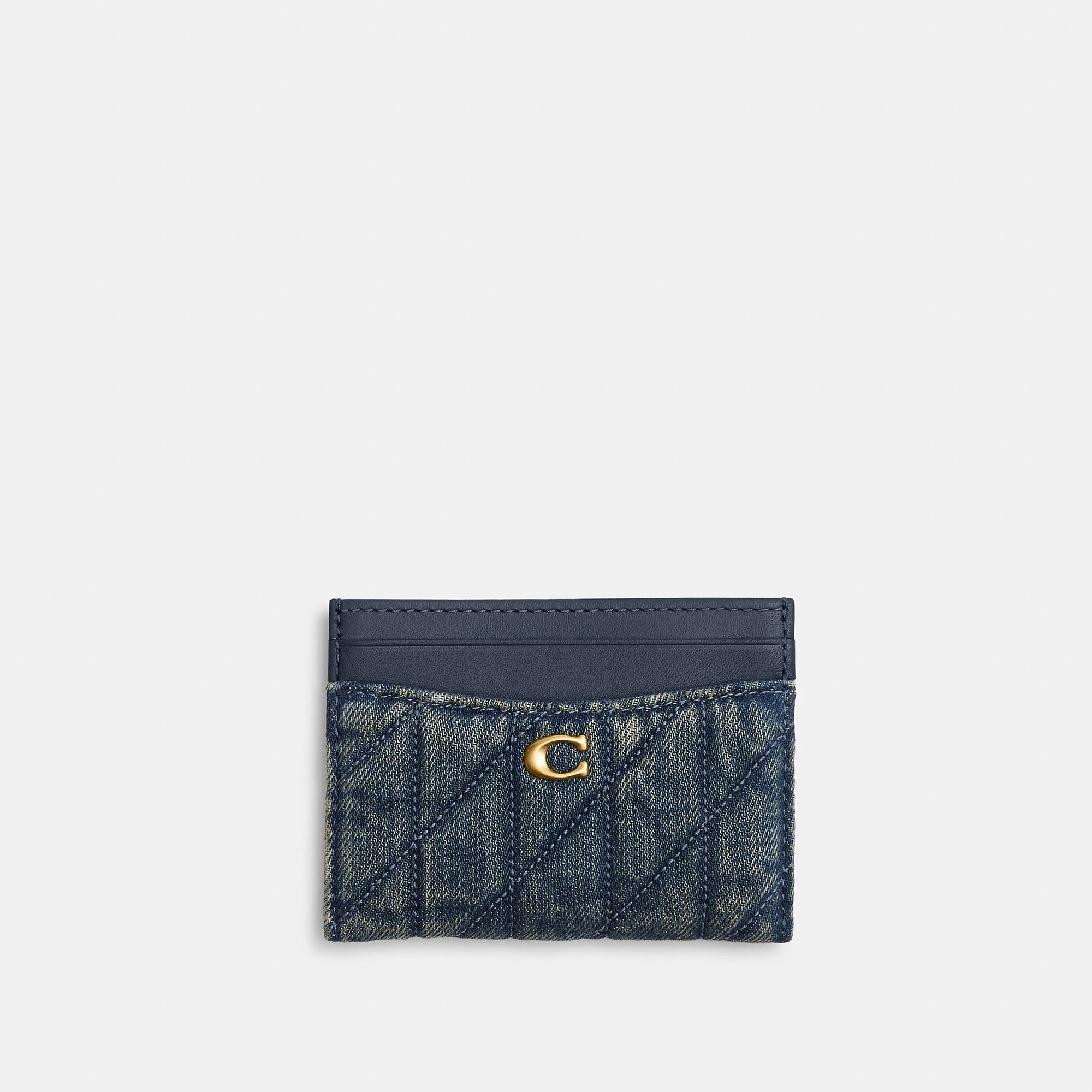 Coach Outlet Essential Card Case In Regenerative Cotton Denim With Quilting - Women's Wallets - Brass/dark Indigo | Coach Outlet US