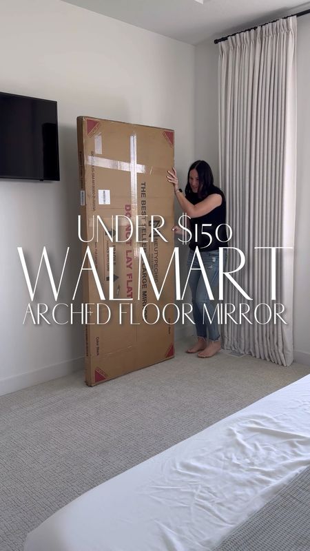  I found this stunning arched mirror at Walmart for only $150! It's a beautiful designer-inspired piece for our master bedroom. This floor mirror is a huge 71 x 31 inches, super heavy, and high quality. It looks high-end at a fraction of the price!