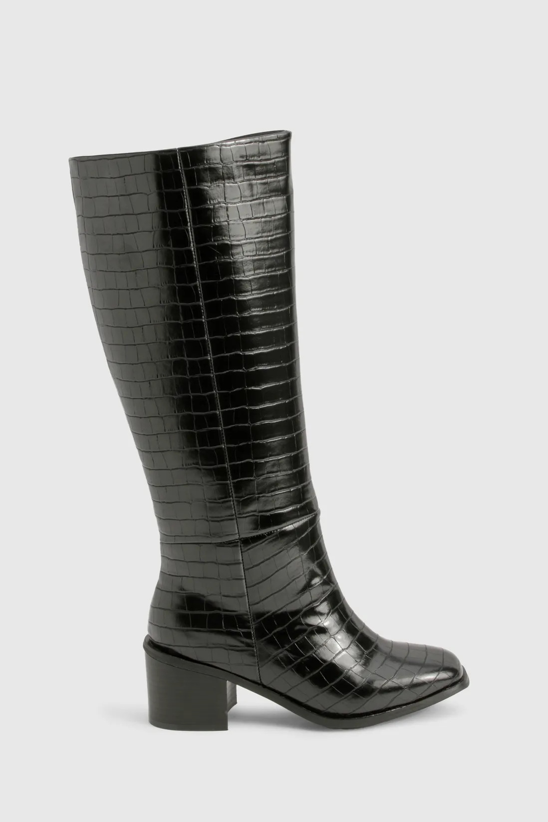 Wide Fit Croc Block Knee High Boots | Boohoo.com (UK & IE)