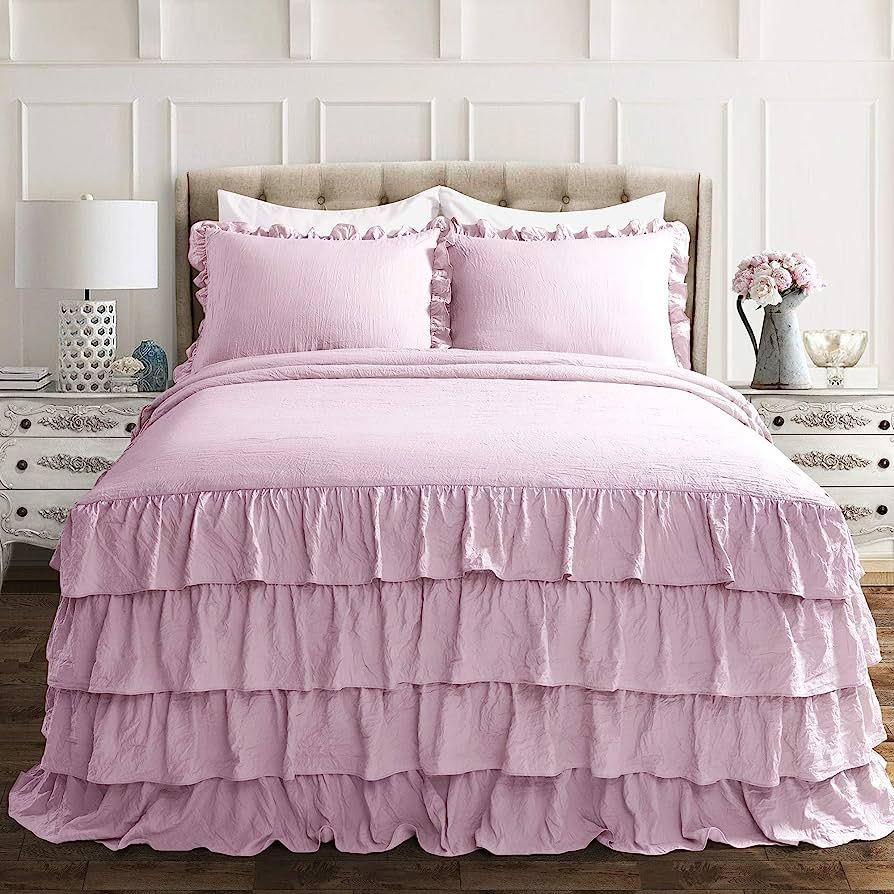 Lush Decor Lush Décor Allison Ruffle Skirt Bedspread Purple Shabby Chic Farmhouse Style Lightwei... | Amazon (US)