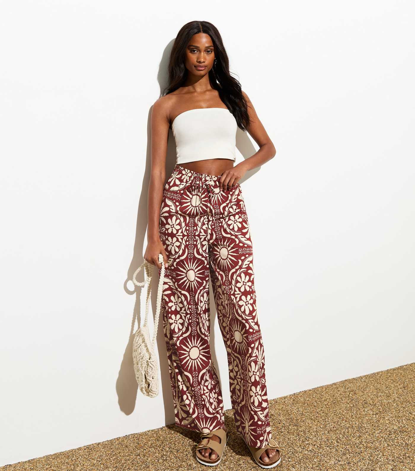 Brown Abstract-Print Wide Leg Trousers | New Look | New Look (UK)