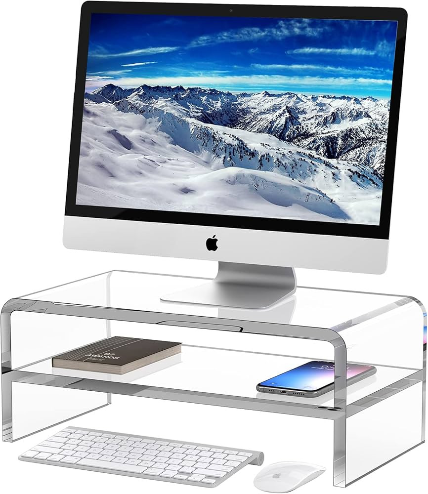 Egchi Acrylic Monitor Stand, 2 Tiers Clear Monitor Riser Computer Stand for Office, Home, Office,... | Amazon (US)