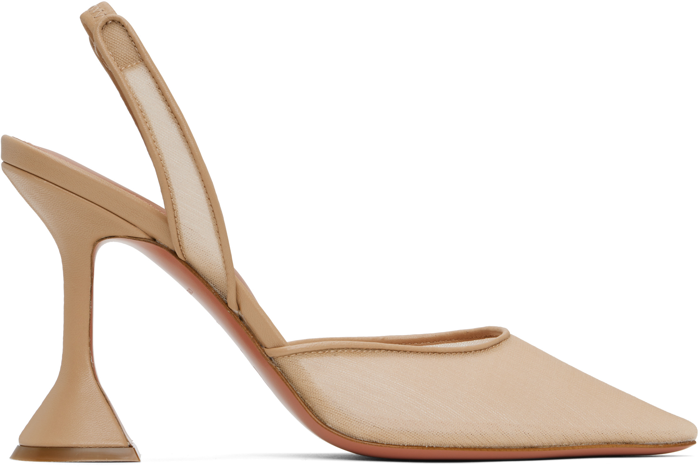 Amina Muaddi Beige Holli Mesh Sling 95 Heels | SSENSE