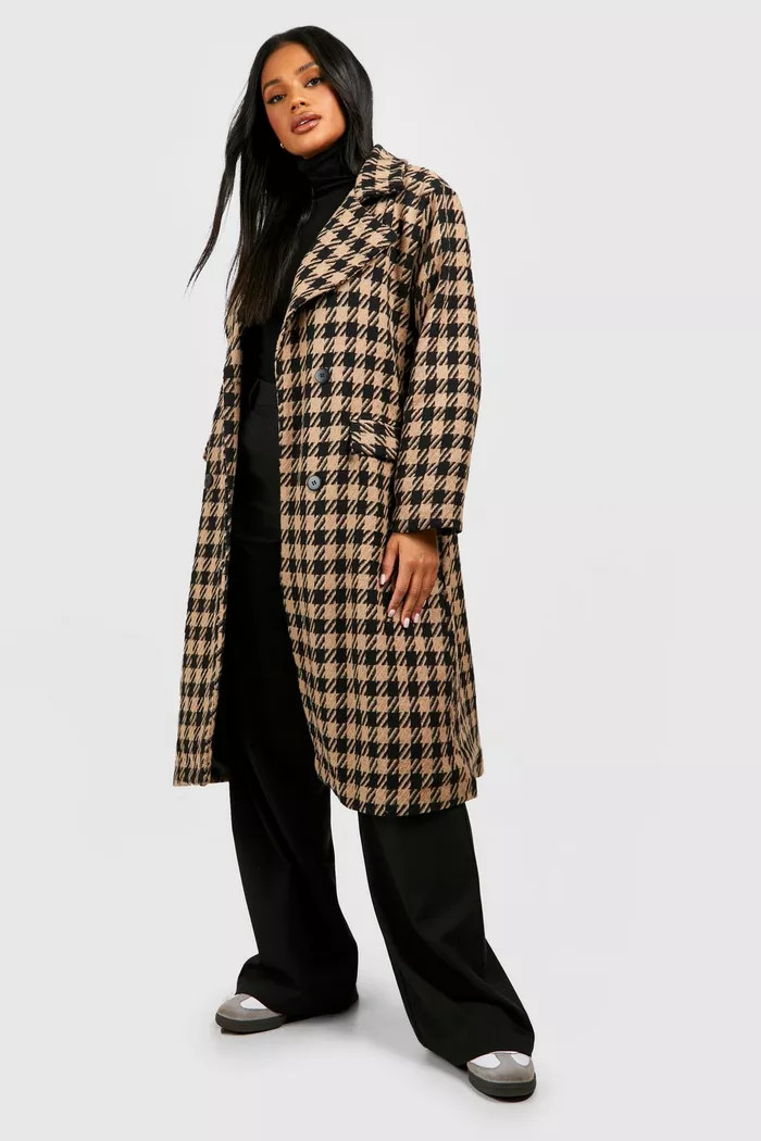 Dogtooth Structured Wool Coat | Boohoo.com (UK & IE)