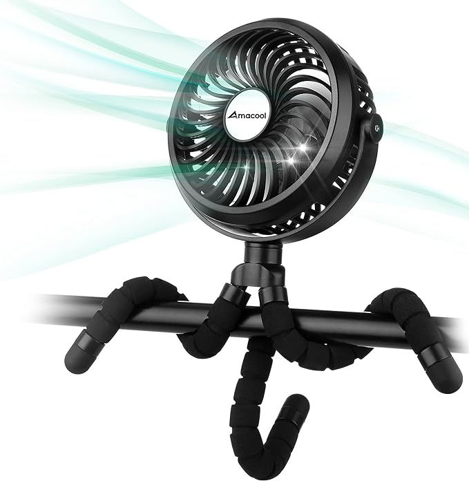 Amazon.com: Battery Operated Stroller Fan Flexible Tripod Clip On Fan with 3 Speeds and Rotatable... | Amazon (US)