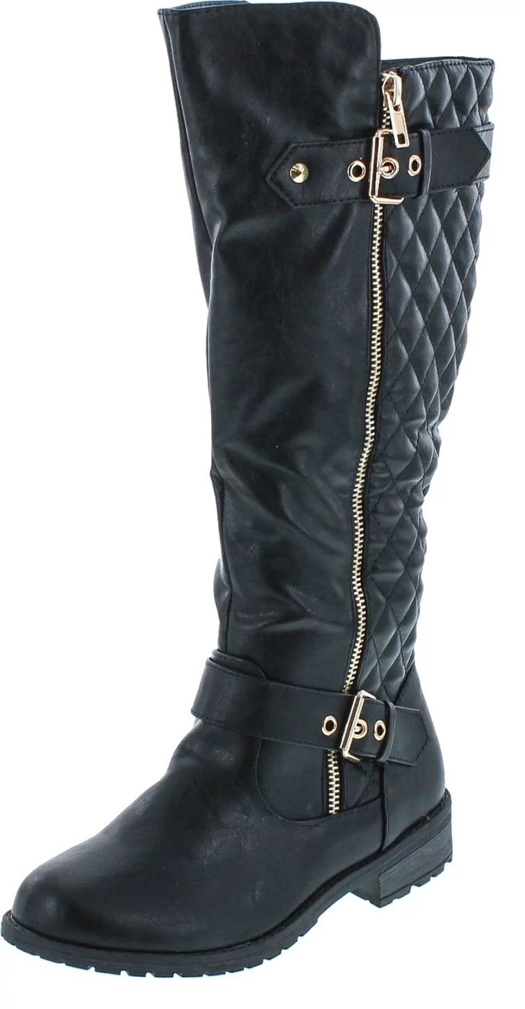 FOREVER MANGO-21 Women's Winkle Back Shaft Side Zip Knee High Flat Riding Boots, Black, 6.5 - Wal... | Walmart (US)
