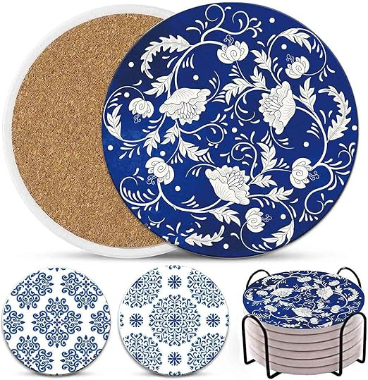 Rwaken Blue and White Coasters for Drinks with Holder, Set of 6 Ceramic Coasters,Add Style to You... | Amazon (US)