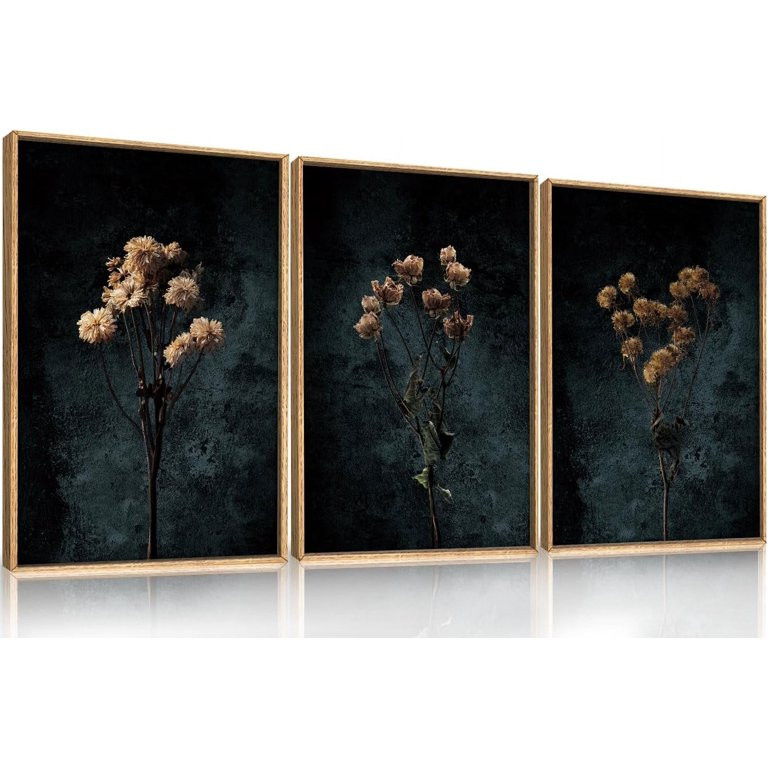 Dark Moody Wildflowers Framed Canvas Wall Art Set,Minimalist Wildflower Wall Decor,Vintage Black ... | Walmart (US)