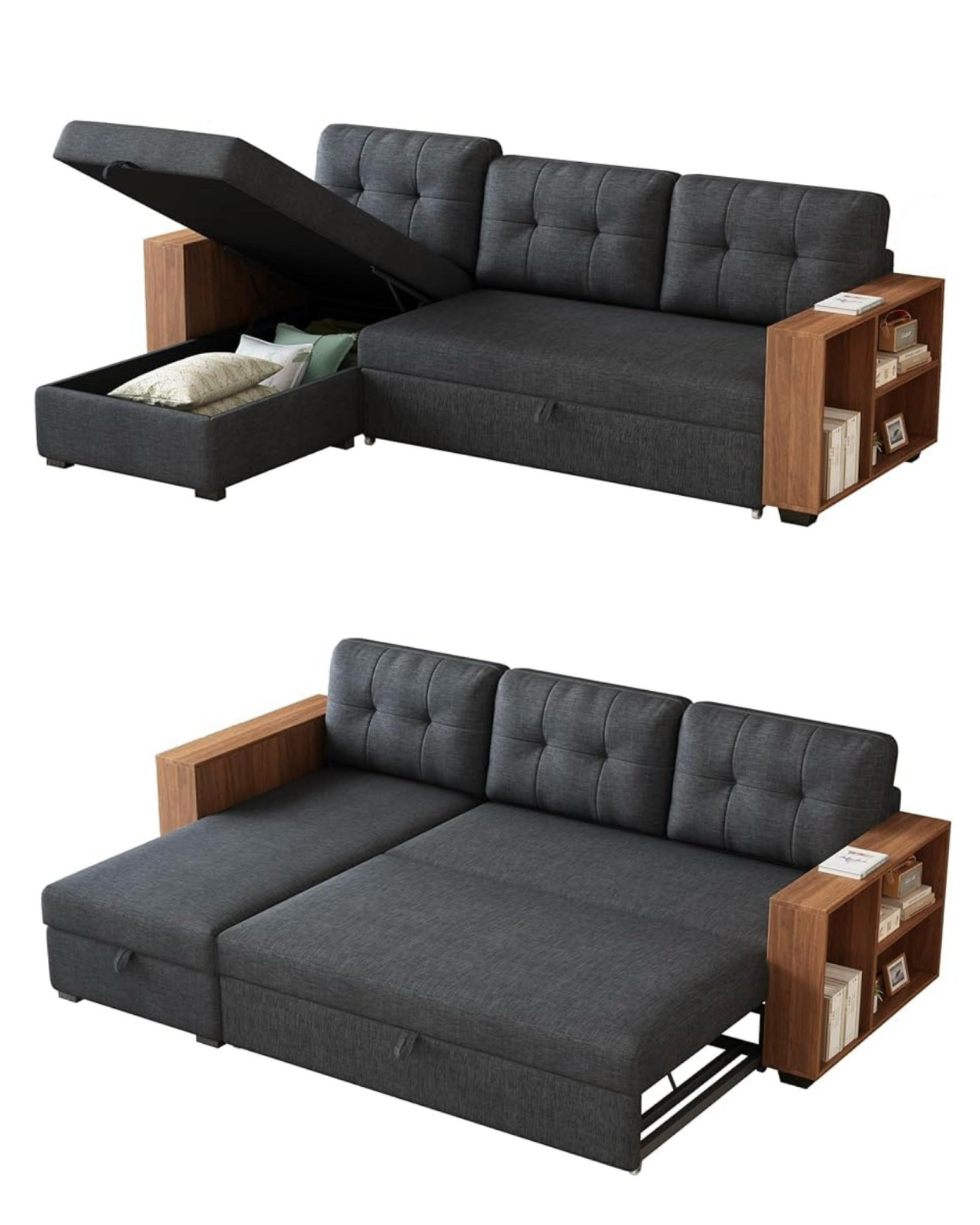 Small space game-changer 💡 This modern sleeper sofa features hidden storage, a pull-out bed, and built-in shelving. The perfect blend of function + style for any room. #LTKhome #multifunctionalfurniture #smallspacesolutions 

#LTKSaleAlert