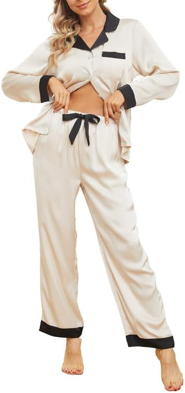 U2SKIIN Womens Satin Pajama Set, Button Down Silk Pajamas for Women Long Sleeve Pjs Set 2 Piece S... | Amazon (US)