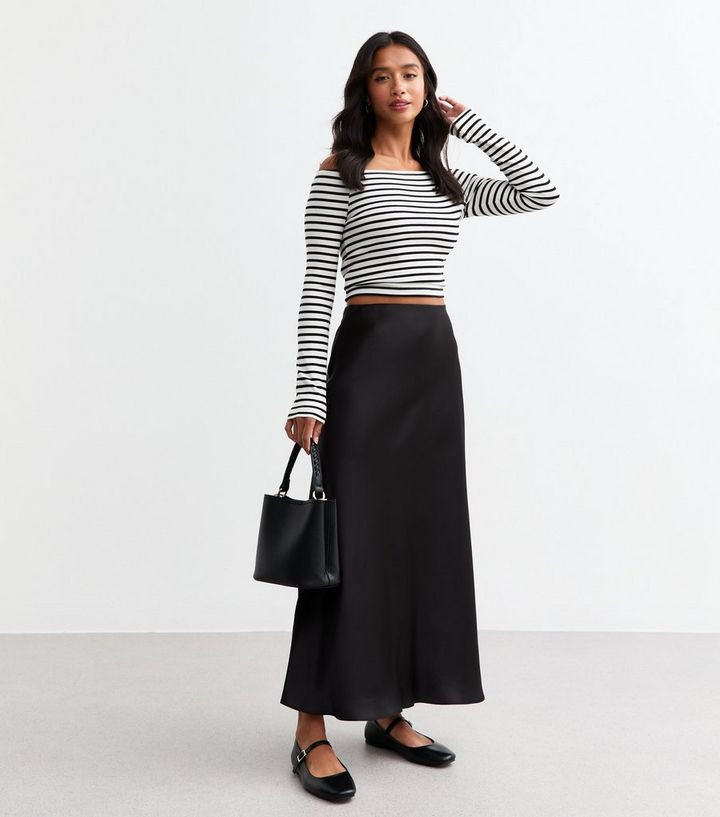 Petite Black Satin Midi Skirt | New Look | New Look (UK)