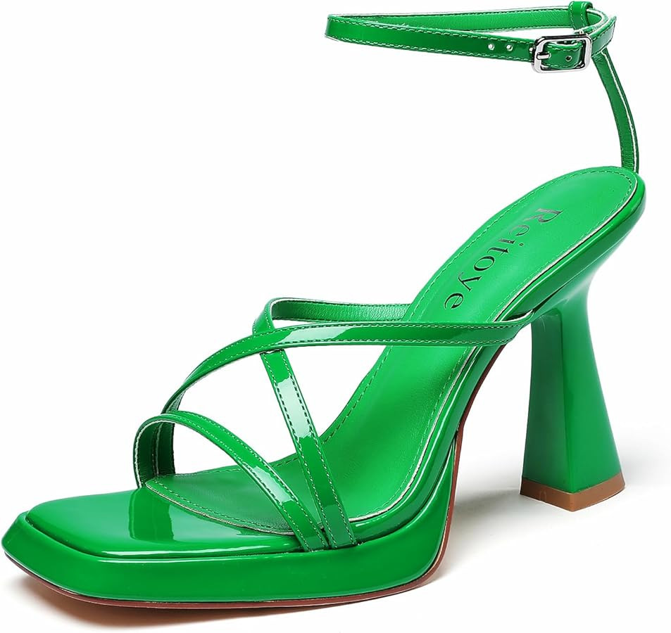 Reitoye Platform High Chunky Heels Square Toe Heeled Sandals Ankle Strap Block Heels | Amazon (US)