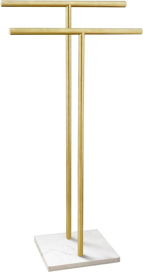 40 Inch Standing Towel Rack for Bathroom Floor Double-T Shape Bath Sheet Holder with Marble Desig... | Amazon (US)