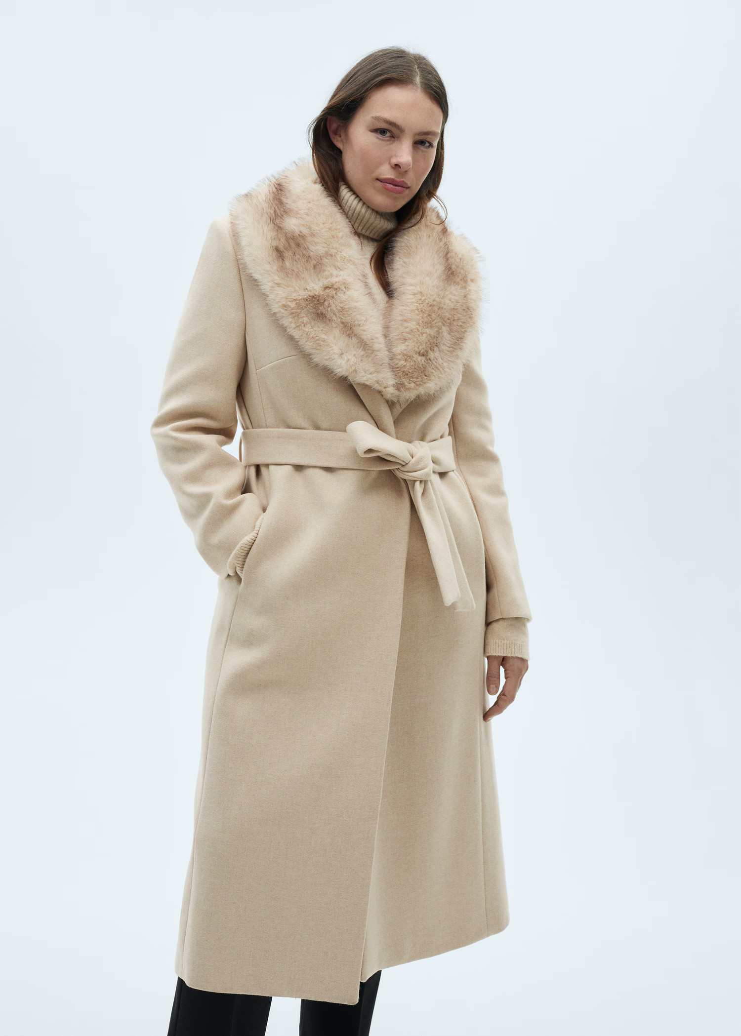 Manteco wool coat with detachable fur collar - Women | MANGO USA | Mango (US/MX/AU)