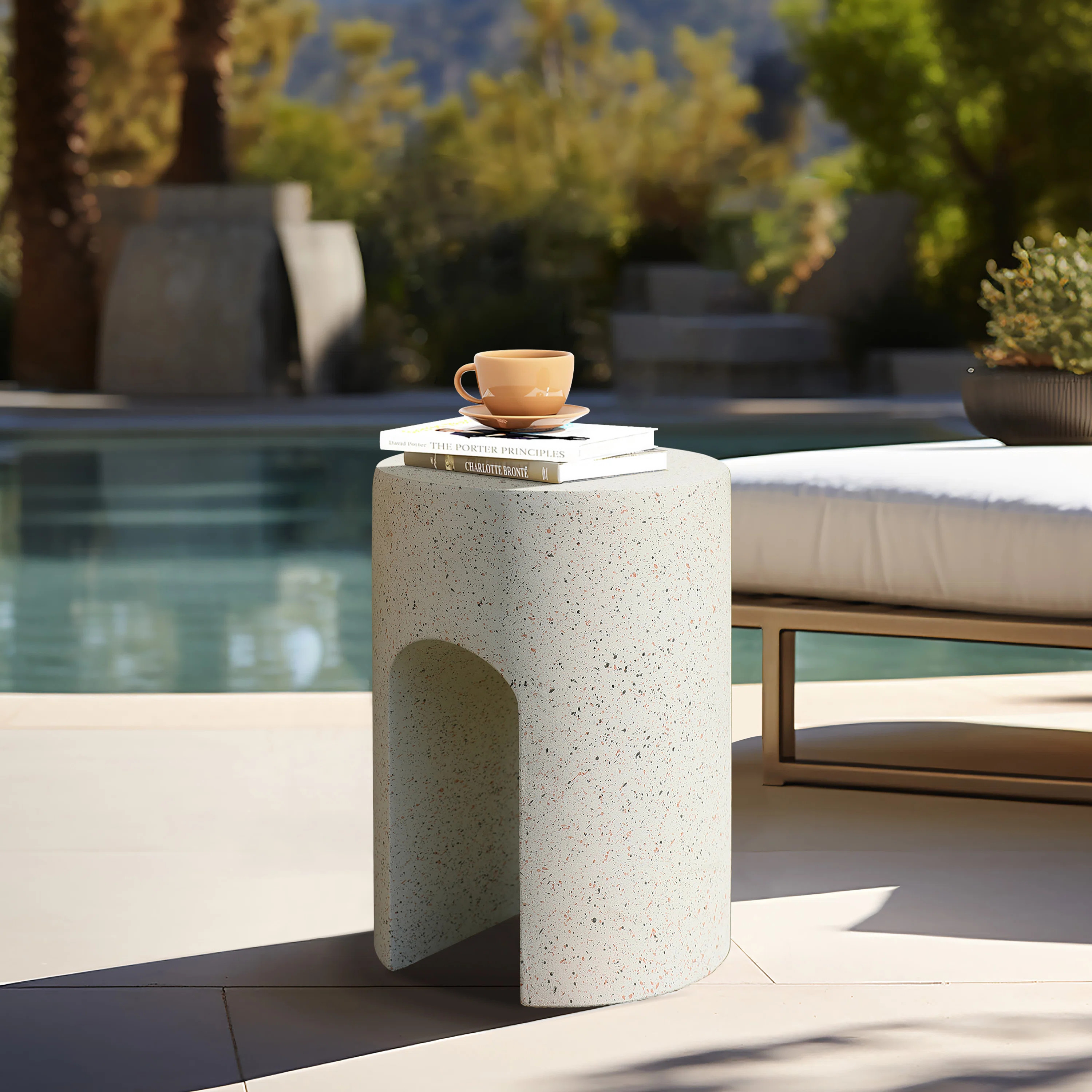 Mod Ivory White Cement Round with U-Shape Outdoor Side Table | Wayfair North America