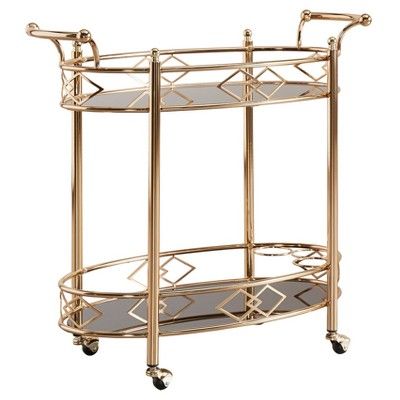 Annie Vintage Metal and Glass Bar Cart Rose Gold - Inspire Q | Target