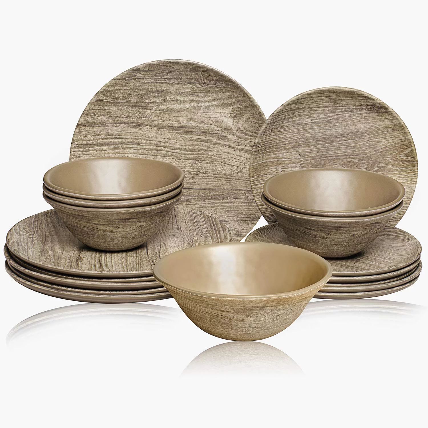 TP Melamine Dinnerware Set, 18-Piece Rustic Dishes Set, Dinner Service for 6 with Bowls and Salad... | Walmart (US)