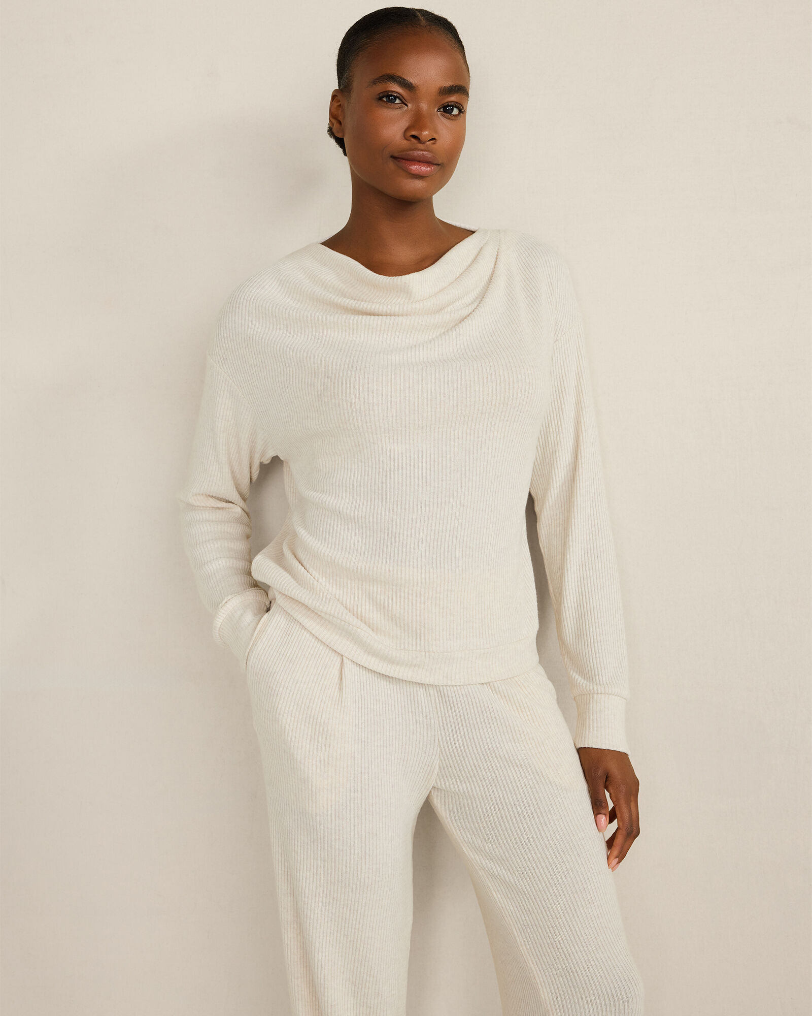 Brushed Rib Knit Drape Neck Top | Haven Well Within