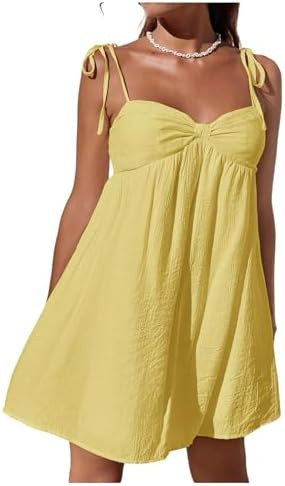 Floerns Women's Bowknot Tie Shoulder Cami Dress Sleeveless A Line Vacation Mini Dresses | Amazon (US)