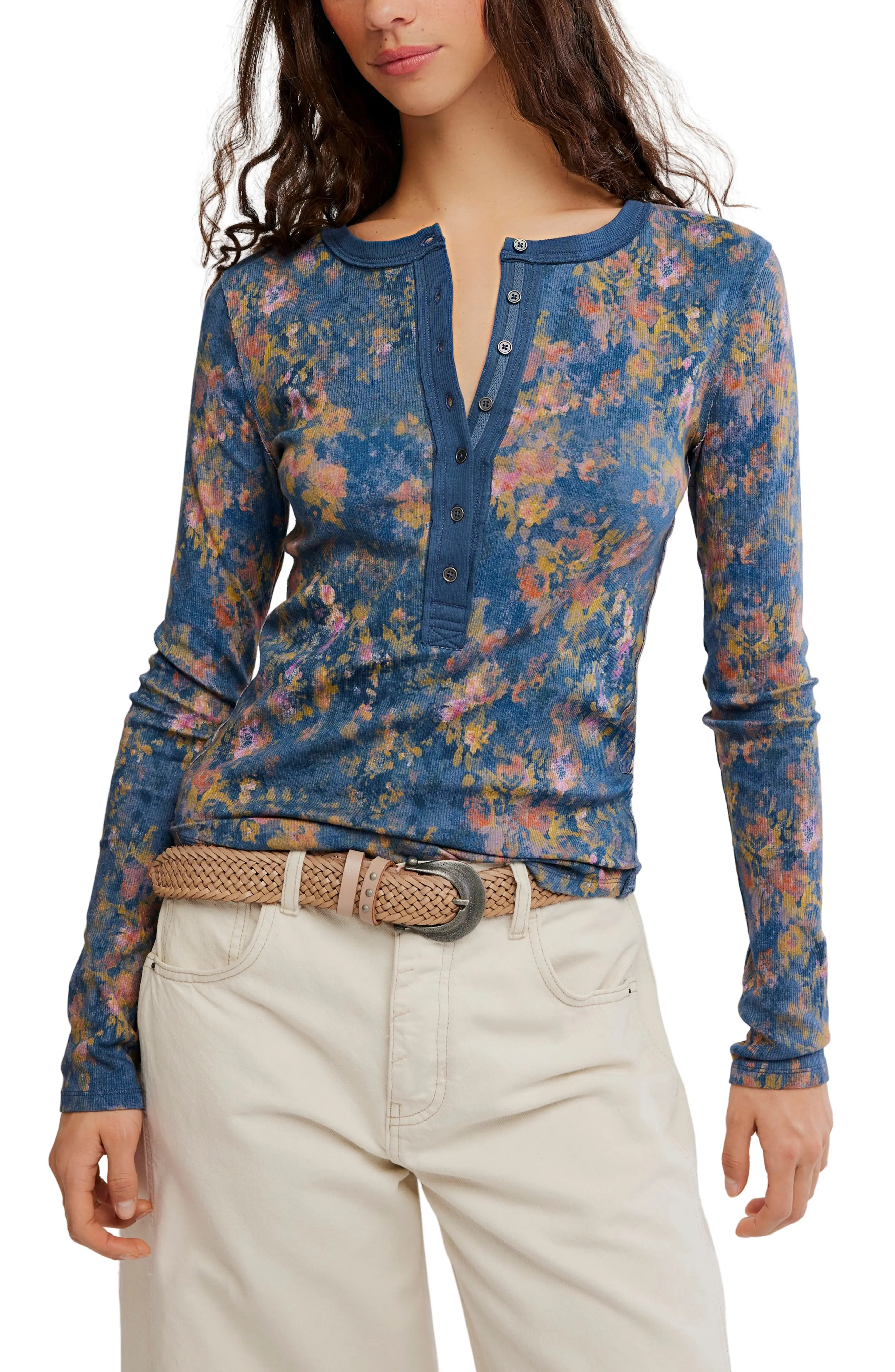 Free People Jamie Printed Henley Tee (Women) | Nordstrom | Nordstrom