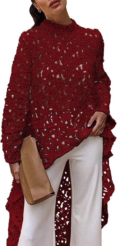 PRETTYGARDEN Women's Long Sleeve Round Neck High Low Asymmetrical Irregular Hem Casual Tops Blous... | Amazon (US)