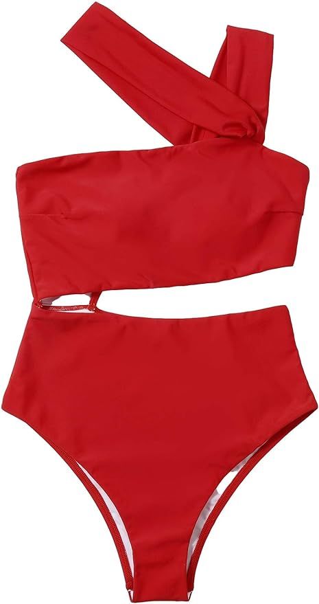 MakeMeChic Women's Cut Out One Piece Swimsuits Monokini One Shoulder Bathing Suits | Amazon (US)