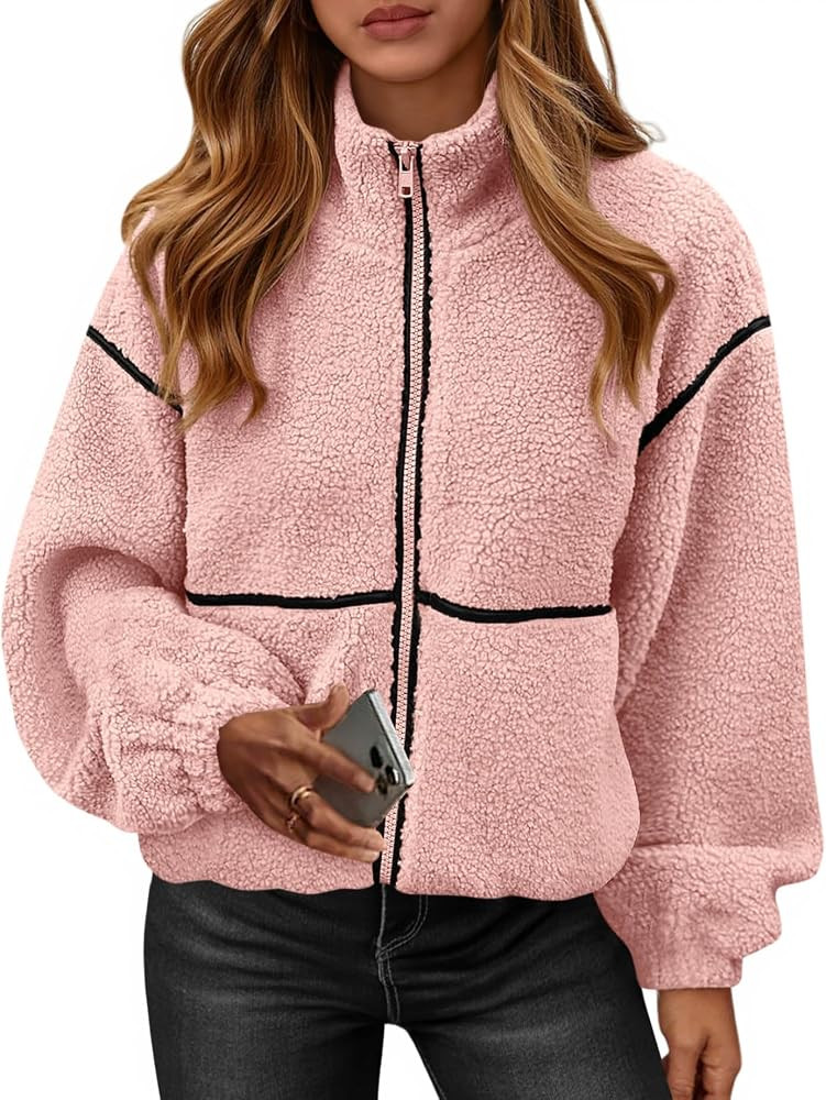 KIRUNDO Sherpa Jacket Women Fleece Zip Up Winter Coats     Oversized Fall Teddy Jackets, Long Sle... | Amazon (US)