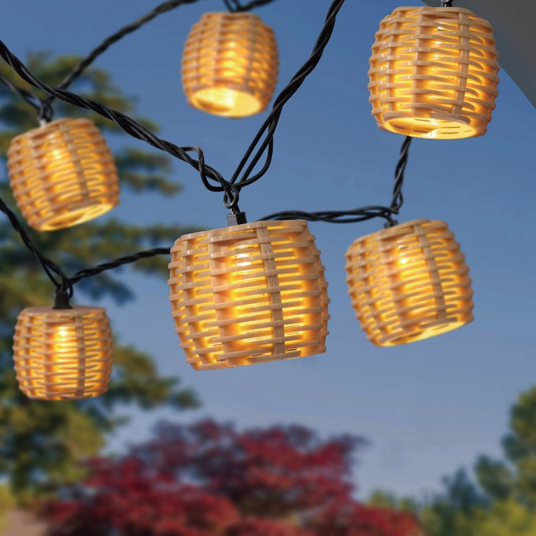 Mainstays 10-Light 7.4-Feet Plug-in Beige Rattan Outdoor String Lights | Walmart (US)