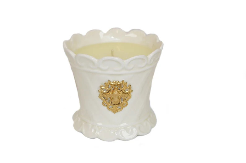 Cream Lattice Vessel Candle with Gold Bee Filigree | The French Bee, Hand Poured, Handmade, Handc... | Etsy (US)