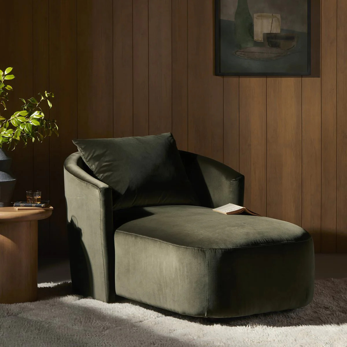 Four Hands Farrah Chaise Lounge in Surrey Olive | The Addison West