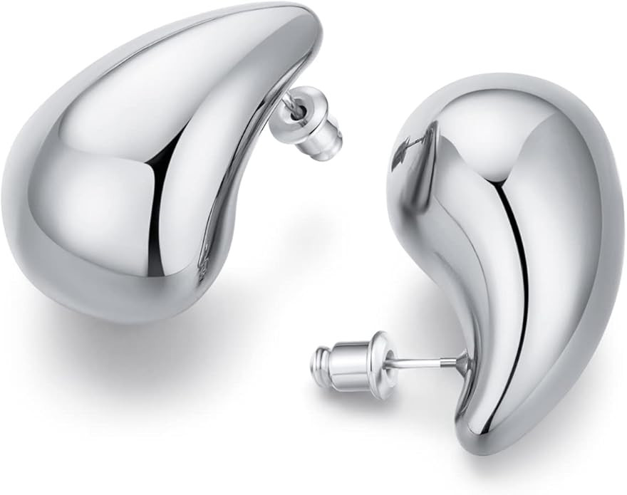 Chunky Gold Hoop Earrings for Women, Lightweight Waterdrop Hollow Open Hoops Tear Drop Silver Gol... | Amazon (US)