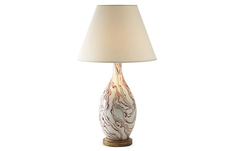 Marbleized Table Lamp, Red Glaze | One Kings Lane