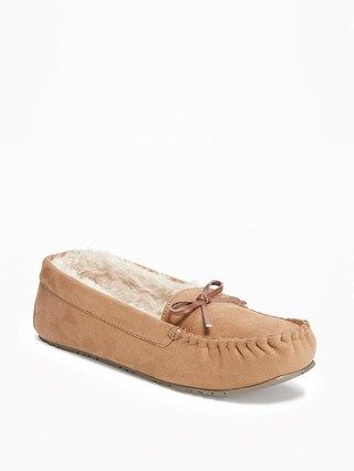 Sueded Sherpa-Lined Moccasin Slippers for Women | Old Navy US