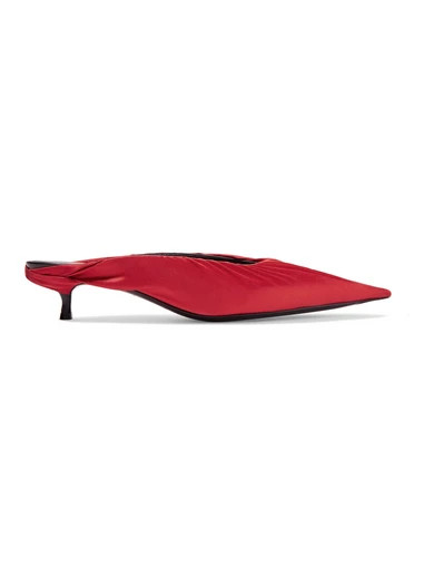 Balenciaga - Knife Satin And Leather Mules - Red | NET-A-PORTER (UK & EU)
