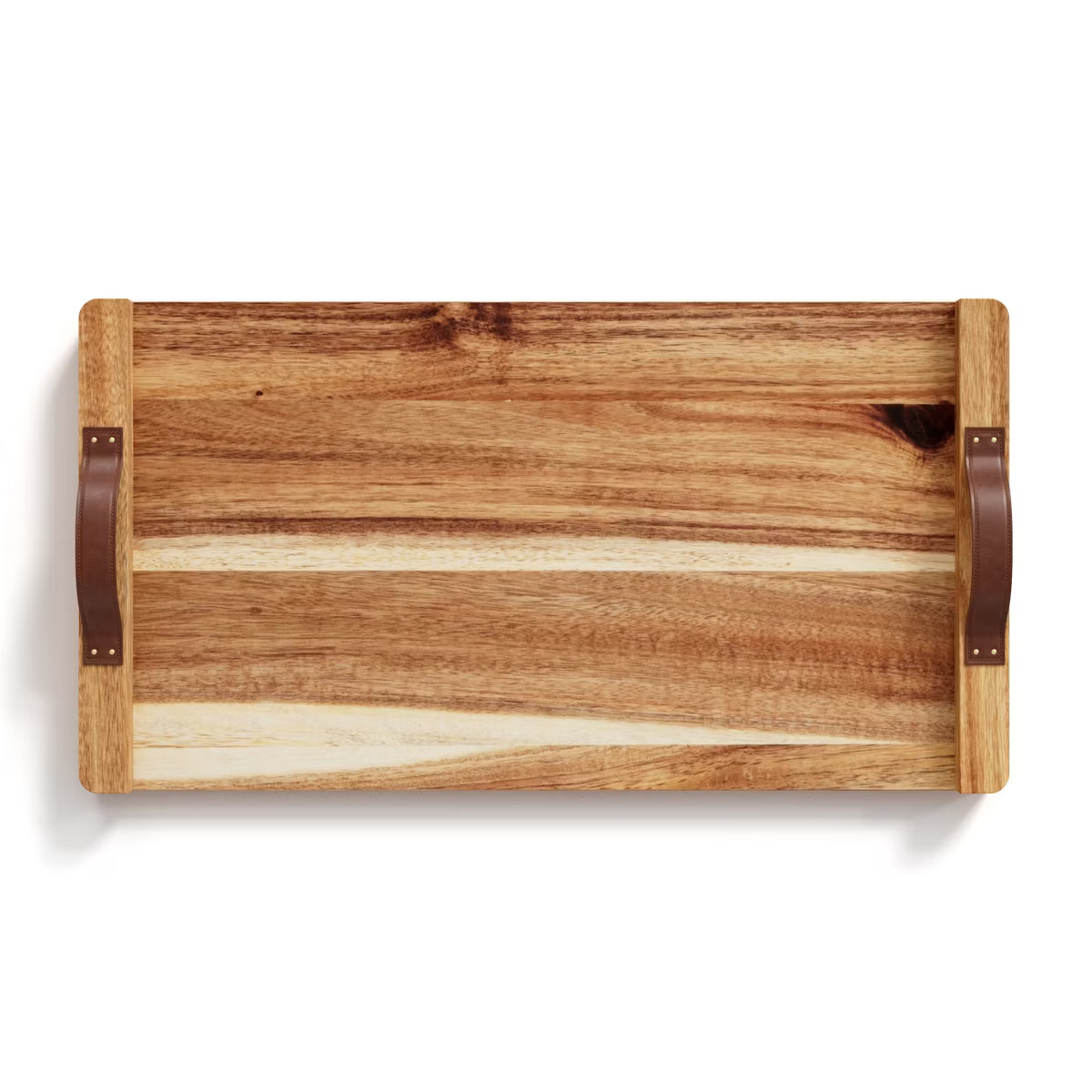 American Atelier Acacia Wood Rectangular Tray with Leather Handles, Serving Platters, Wooden Boar... | Target