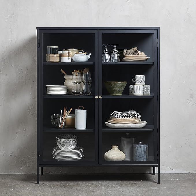 Unique Furniture Dover Steel Frane Glass Door Display Cabinet, Black | Amazon (US)